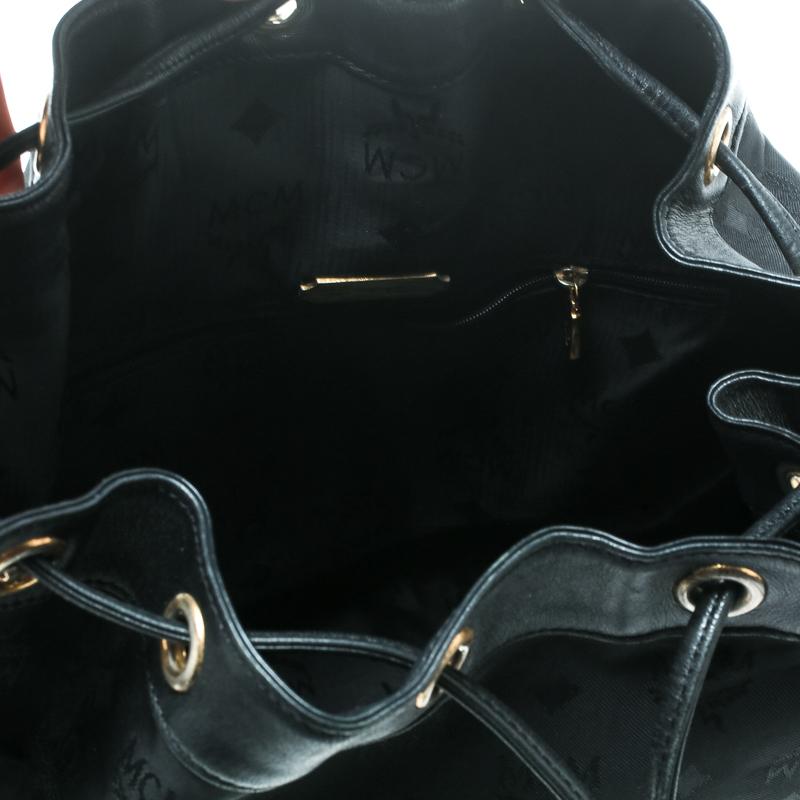 Women's MCM Black Visetos Nylon Drawstring Bucket Bag
