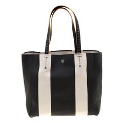 MCM Black/White Canvas Medium Ilse East-West Tote