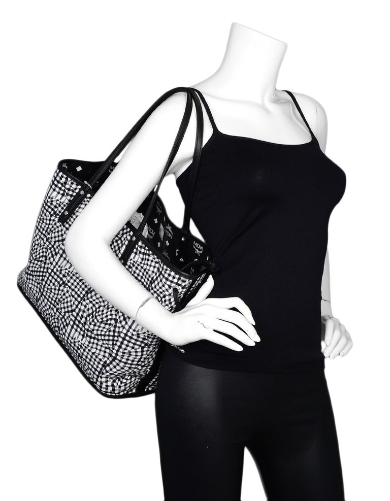 MCM Black/White Monogram Visetos Medium Liz Reversible Shopper Tote Bag For Sale at 1stdibs