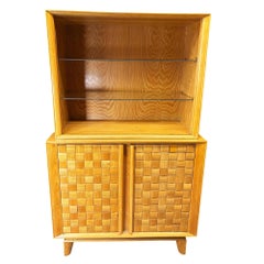 MCM Bleached Oak Basket Weave China Cabinet by Paul Laszlo for Brown Saltman
