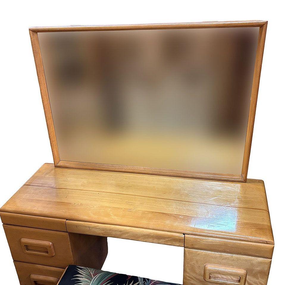 MCM Blond Maple Vanity/ Dressing Table w/ Bench by Russel Wright for Con For Sale 1