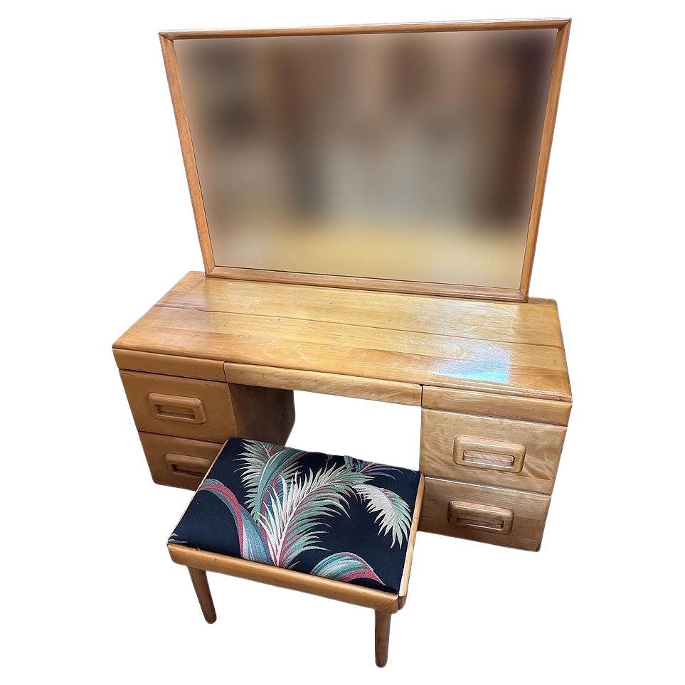 MCM Blond Maple Vanity/ Dressing Table w/ Bench by Russel Wright for Con