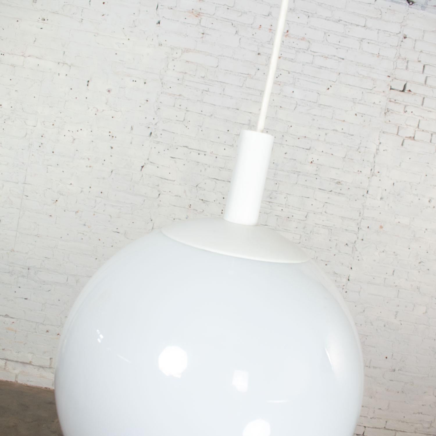 MCM Blown Milk Glass Large Globe Pendant Light by Lite Trend of La Palma CA For Sale 1
