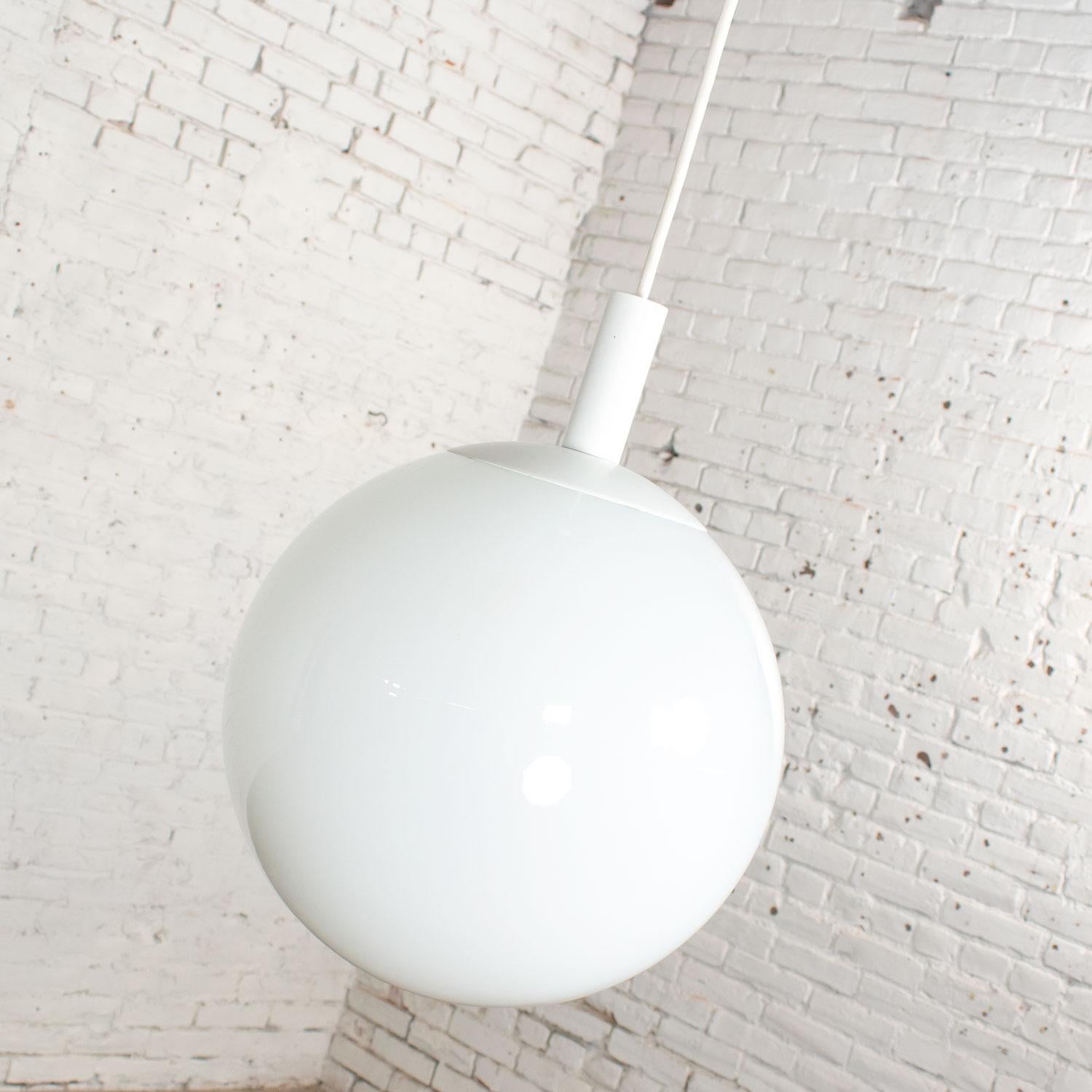 American MCM Blown Milk Glass Large Globe Pendant Light by Lite Trend of La Palma CA For Sale
