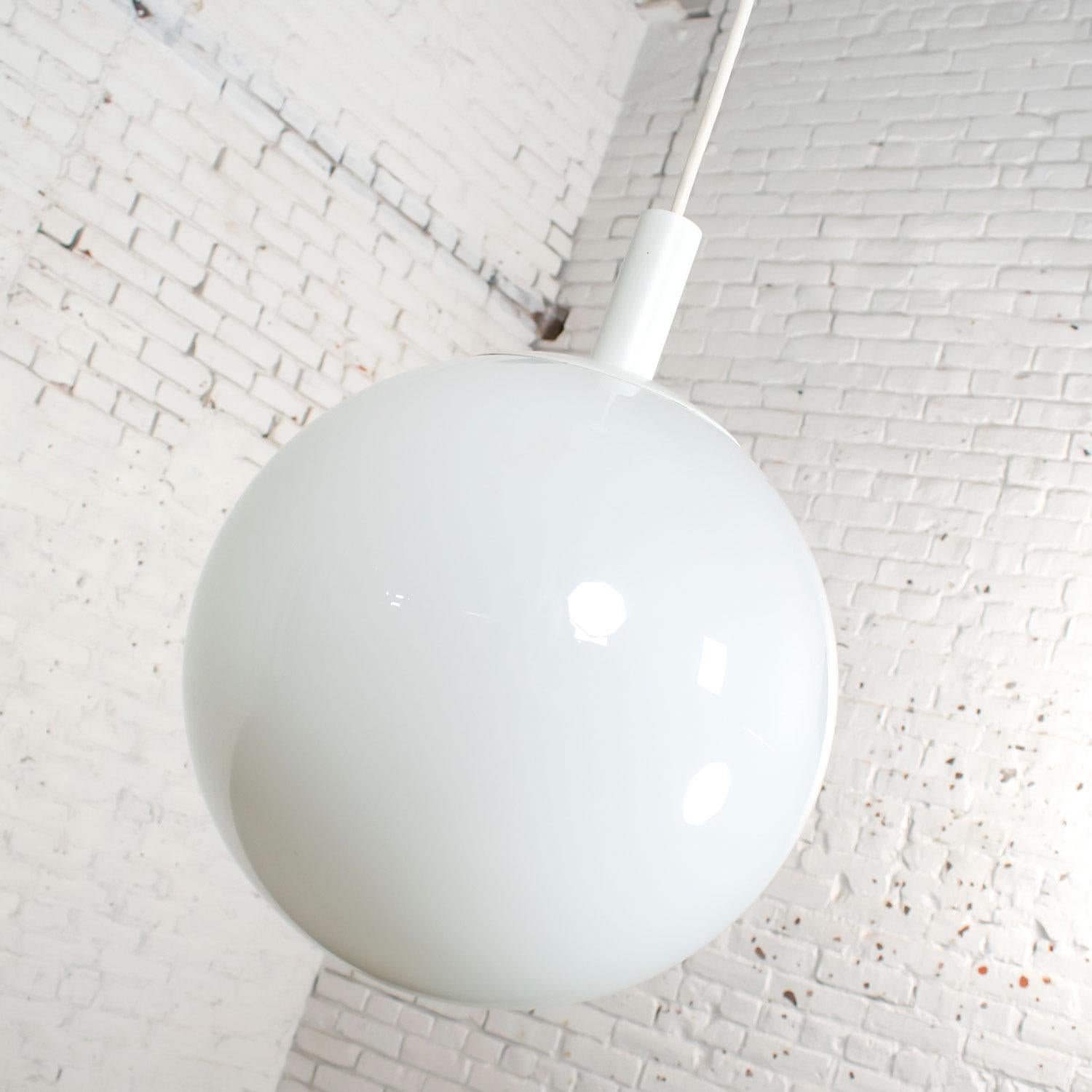 Mid-20th Century MCM Blown Milk Glass Large Globe Pendant Light by Lite Trend of La Palma CA For Sale
