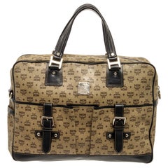 MCM Blue and Brown Canvas Leather Speedy Boston 25 Top Handle Visetos Tote Bag