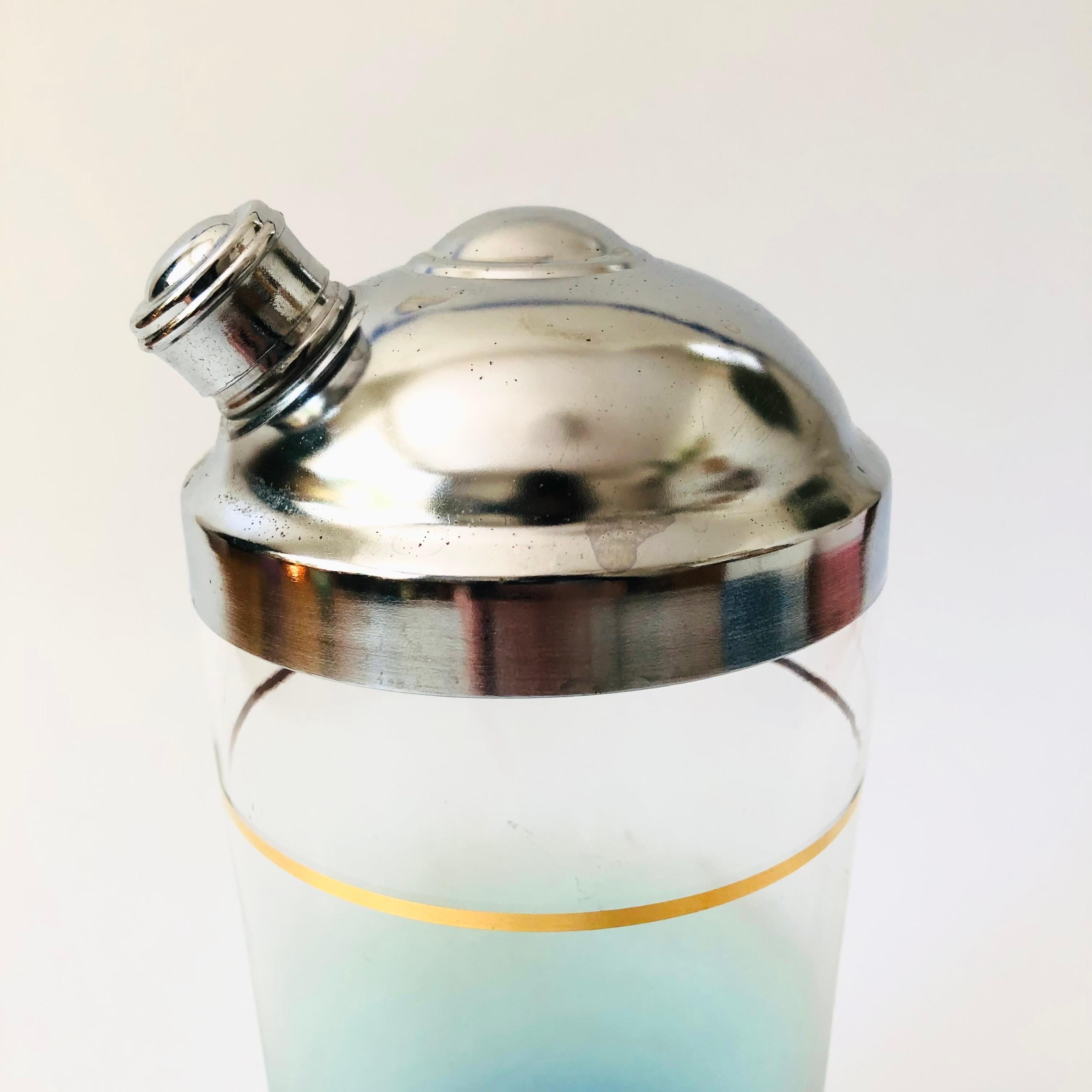 Mid-Century Modern MCM Blue Blendo Glass Cocktail Shaker