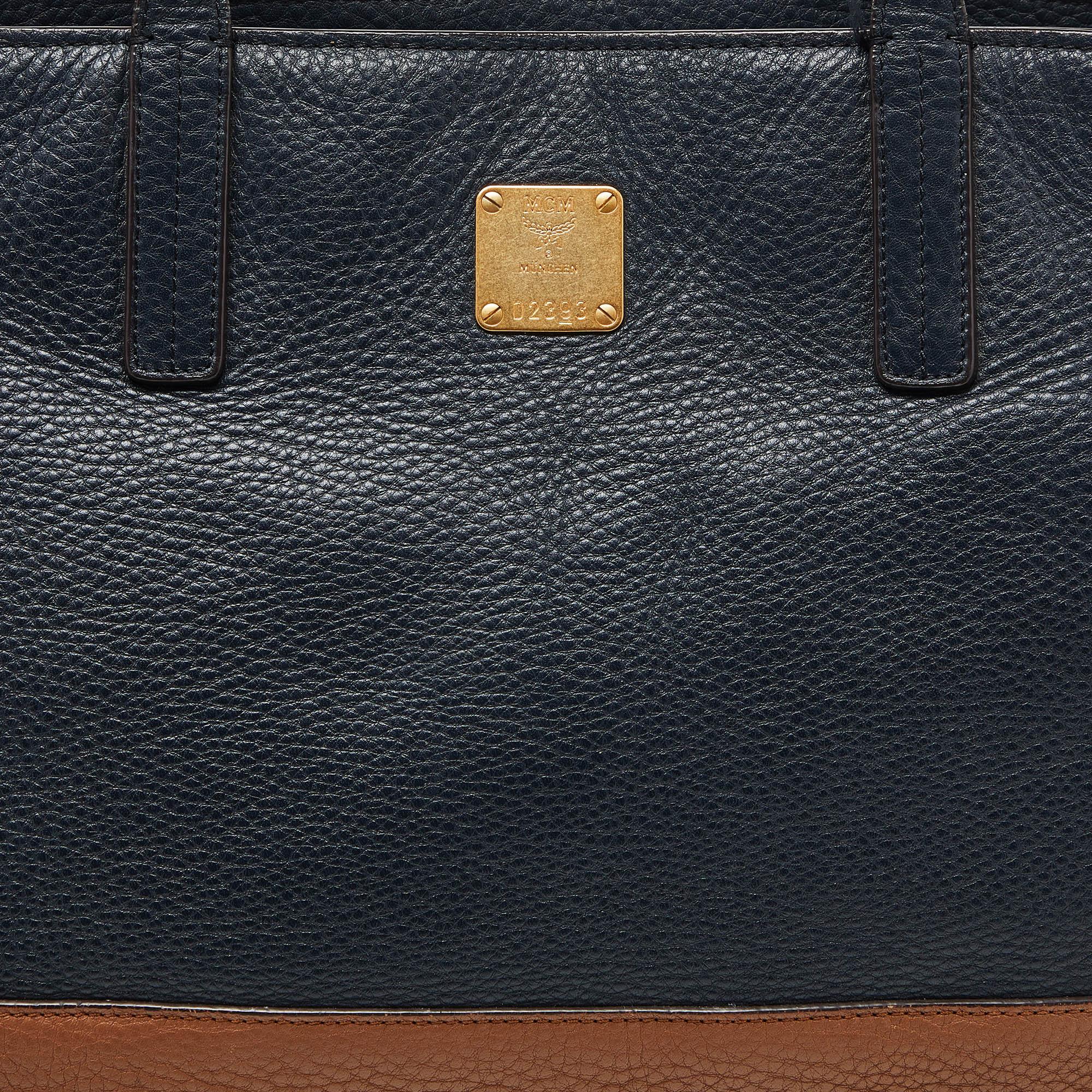 Women's MCM Blue/Brown Leather Zip Shopper Tote For Sale