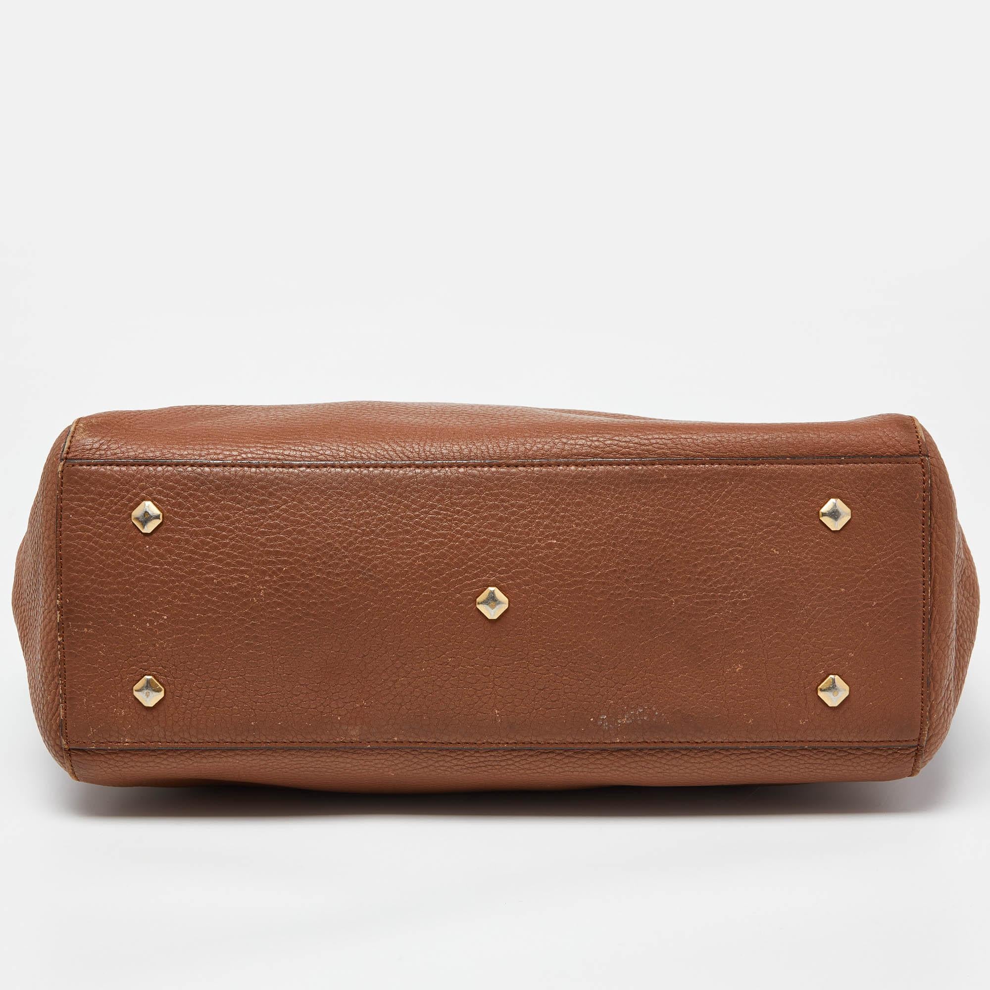 MCM Blue/Brown Leather Zip Shopper Tote For Sale 2