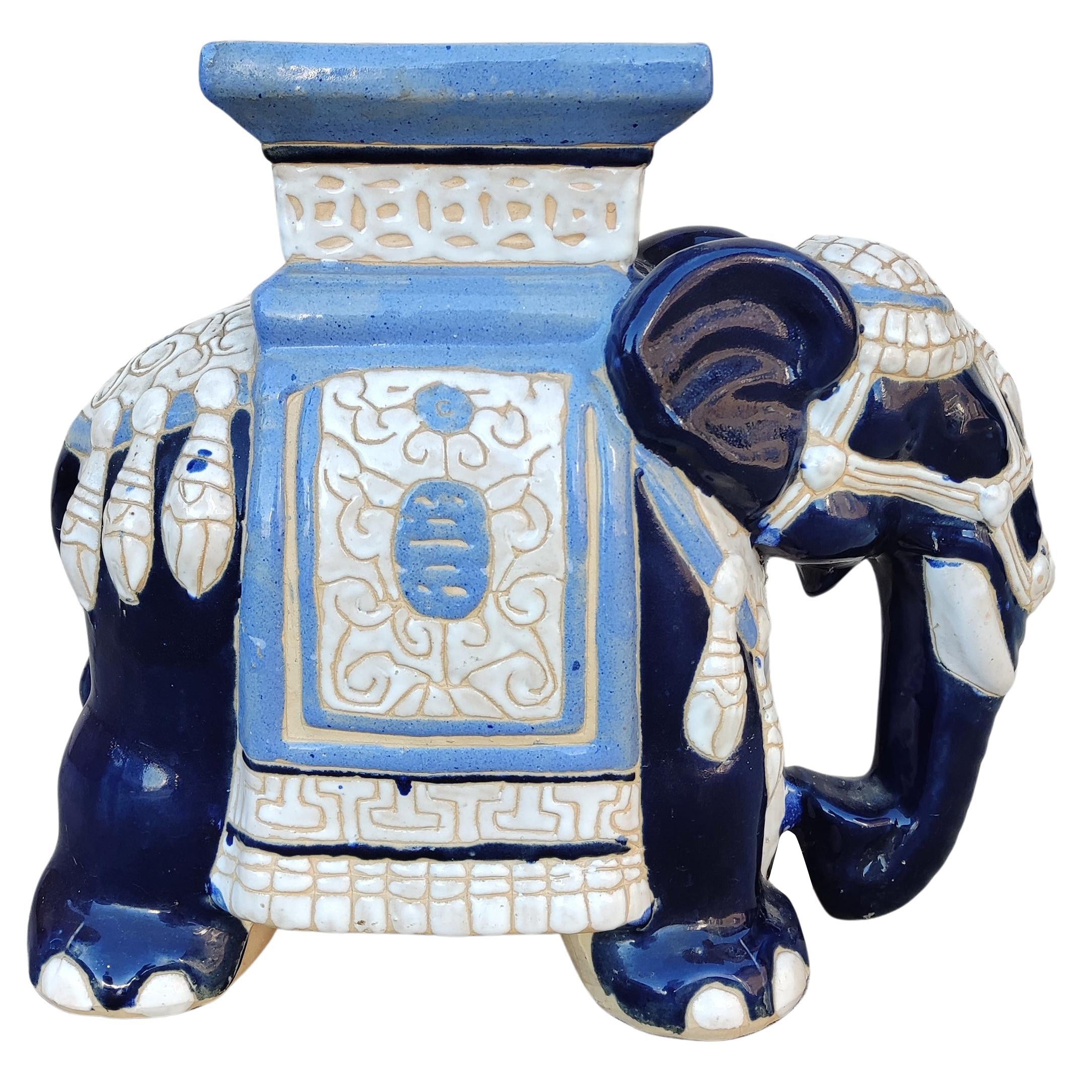 MCM Blue Elephant Shaped Ceramic Garden Stool or Plant Stand, Belgium, 1960s