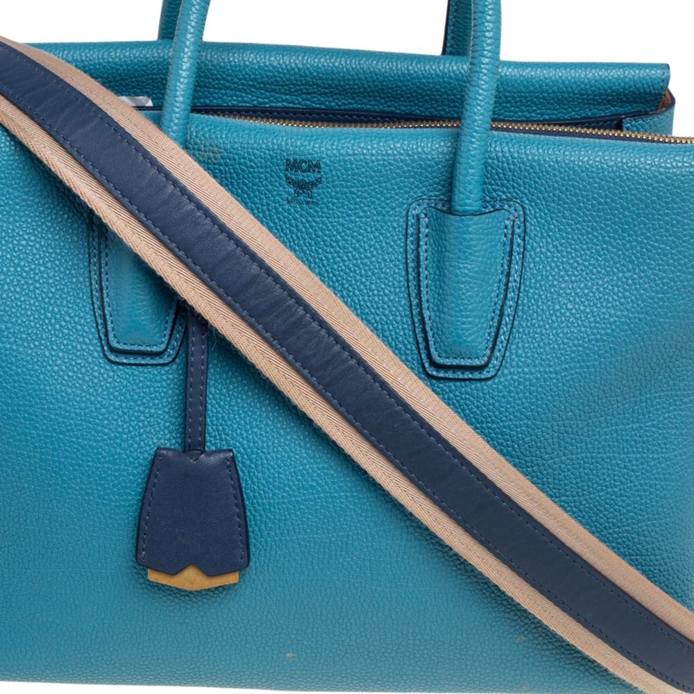 Women's MCM Blue Leather Milla Park Avenue Satchel