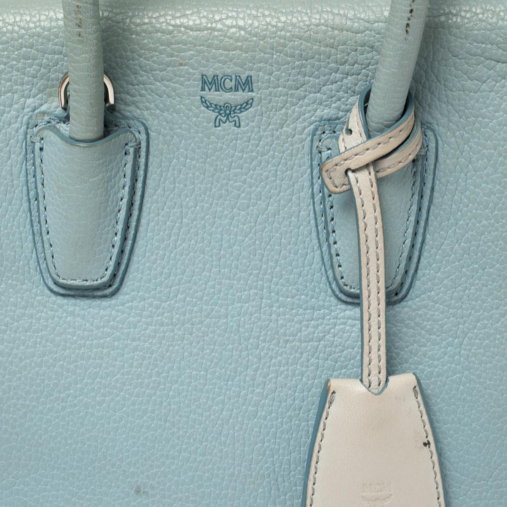 MCM Blue Leather Mini Milla Tote In Good Condition For Sale In Dubai, Al Qouz 2