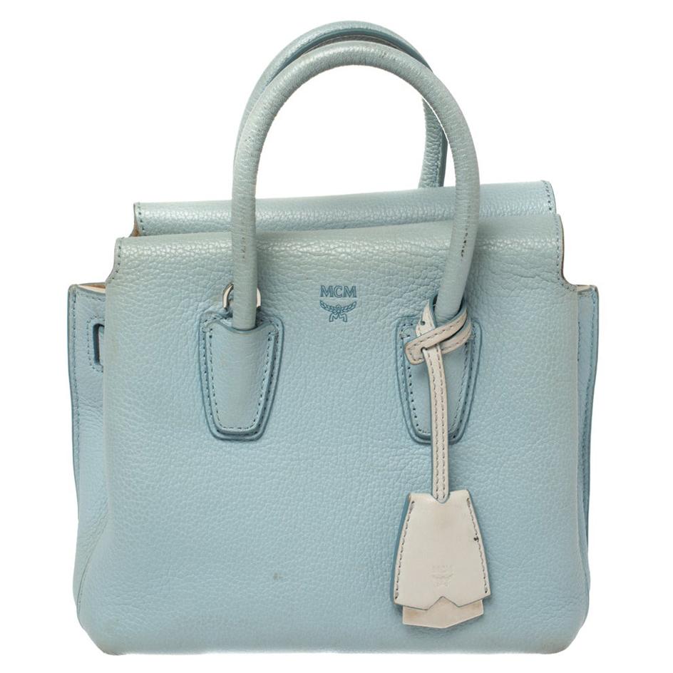 MCM Blue Leather Mini Milla Tote For Sale