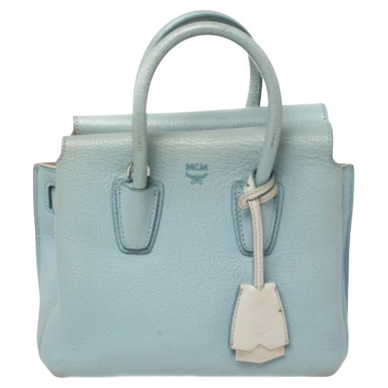 MCM Blue Leather Mini Milla Tote For Sale