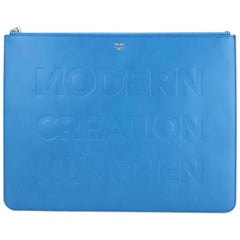 Vintage MCM Blue Leather Modern Creation Munich Medium Flat Pouch 829mct14