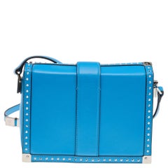 MCM Blue Leather Studded Box Shoulder Bag
