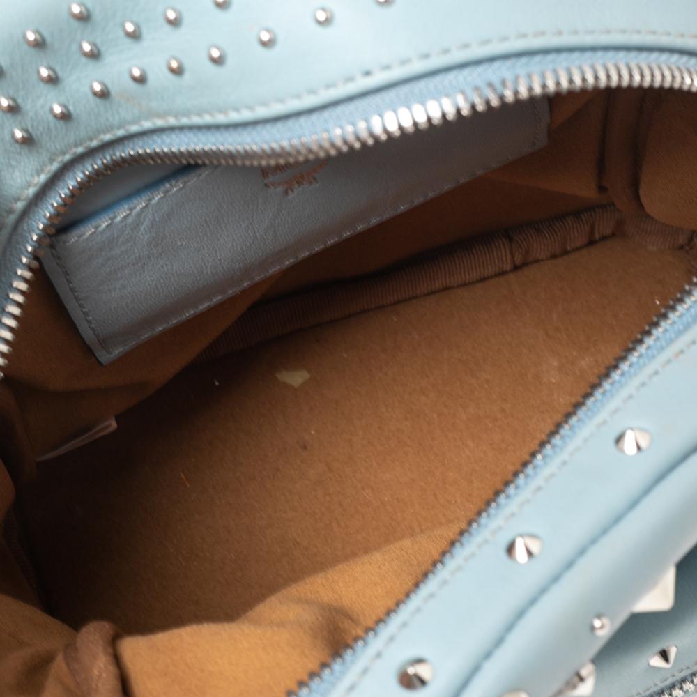 MCM Blaues Leder X Mini Nieten-Rüschen-Boo-Rucksack Damen