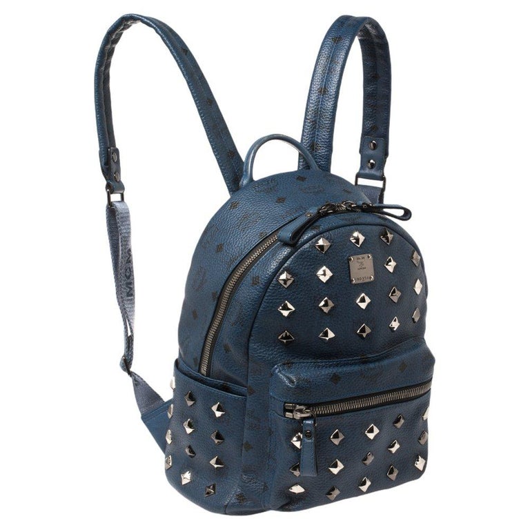 MCM Stark Visetos Blue Backpack