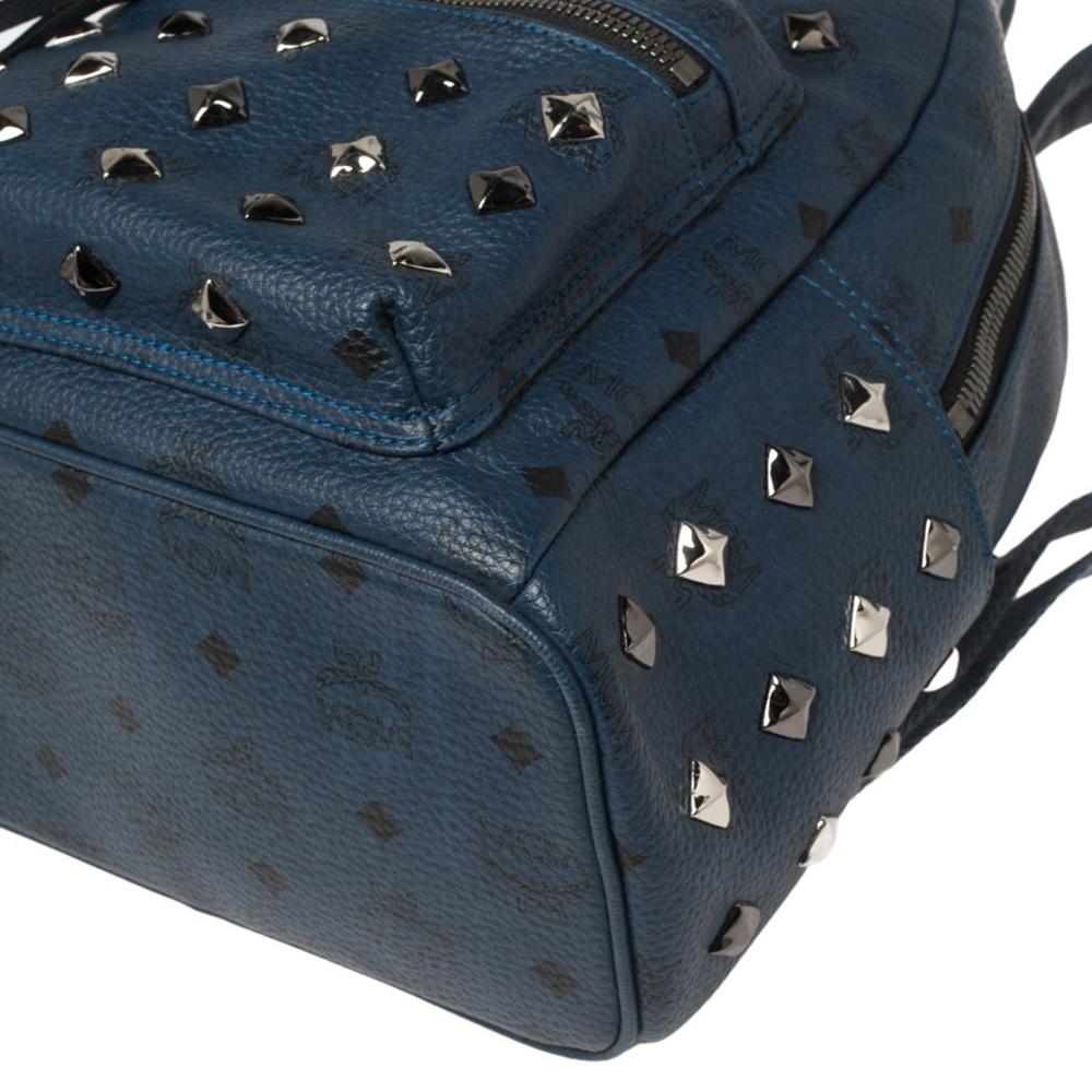 Women's MCM Blue Visetos Coated Canvas and Leather Small Studs Stark Backpack