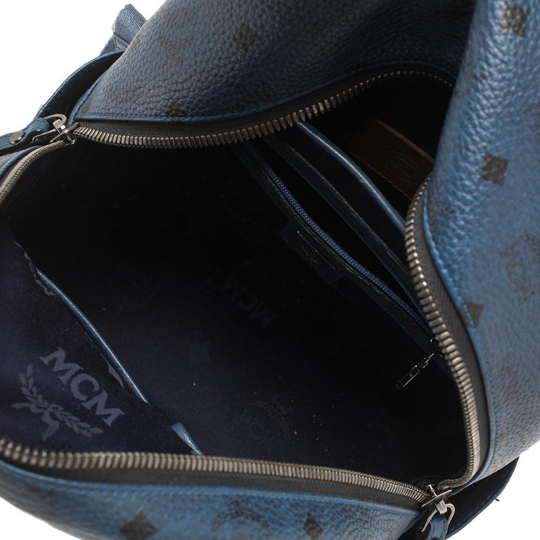 NWT MCM Small Stark Vintage Jacquard Monogram Canvas Leather Backpack Blue  $1150