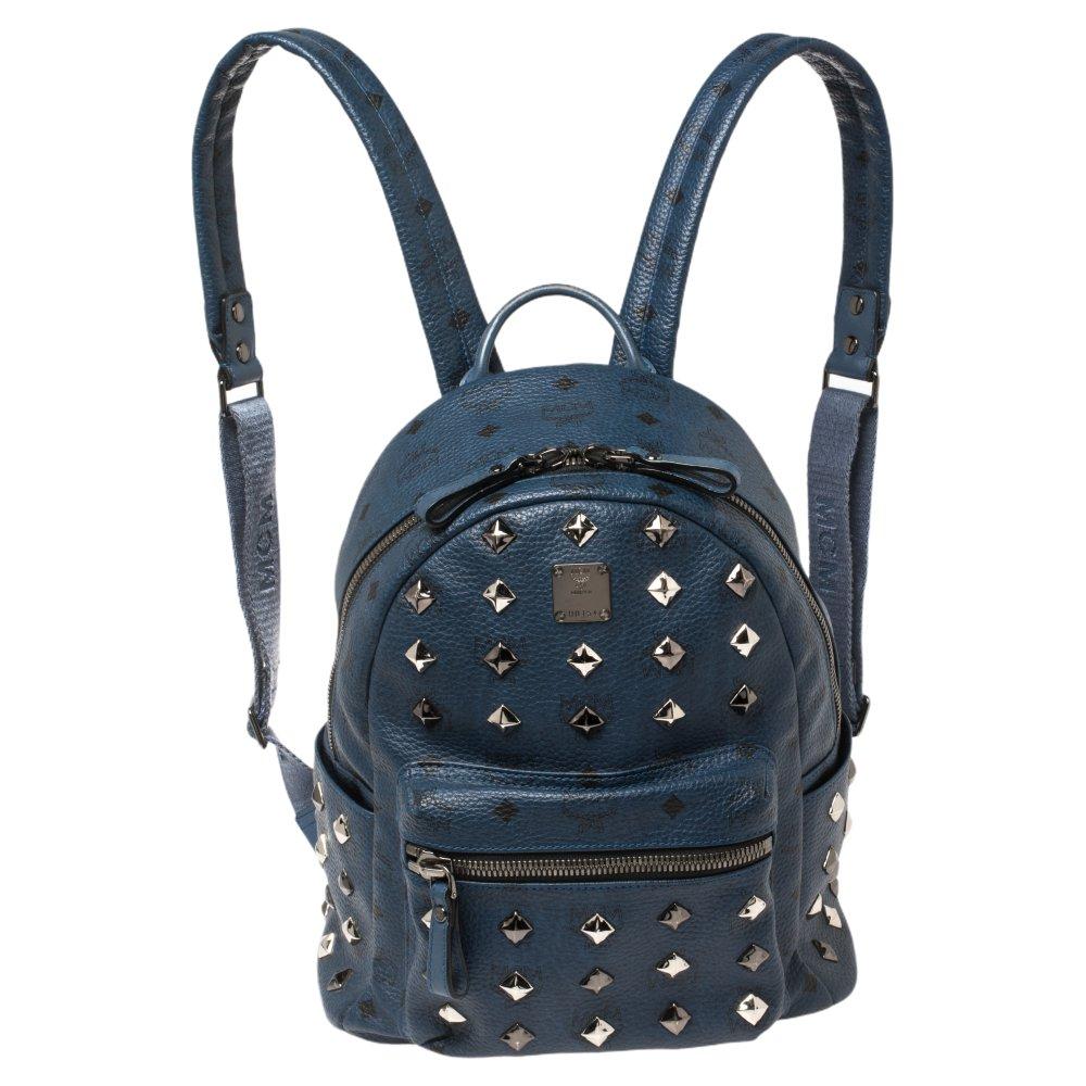 MCM, Bags, Mcm Visetos Studded Small Stark Medium Size Backpack Dark  Cobalt Blue