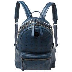MCM Blue Visetos Coated Canvas Studded Stark Backpack