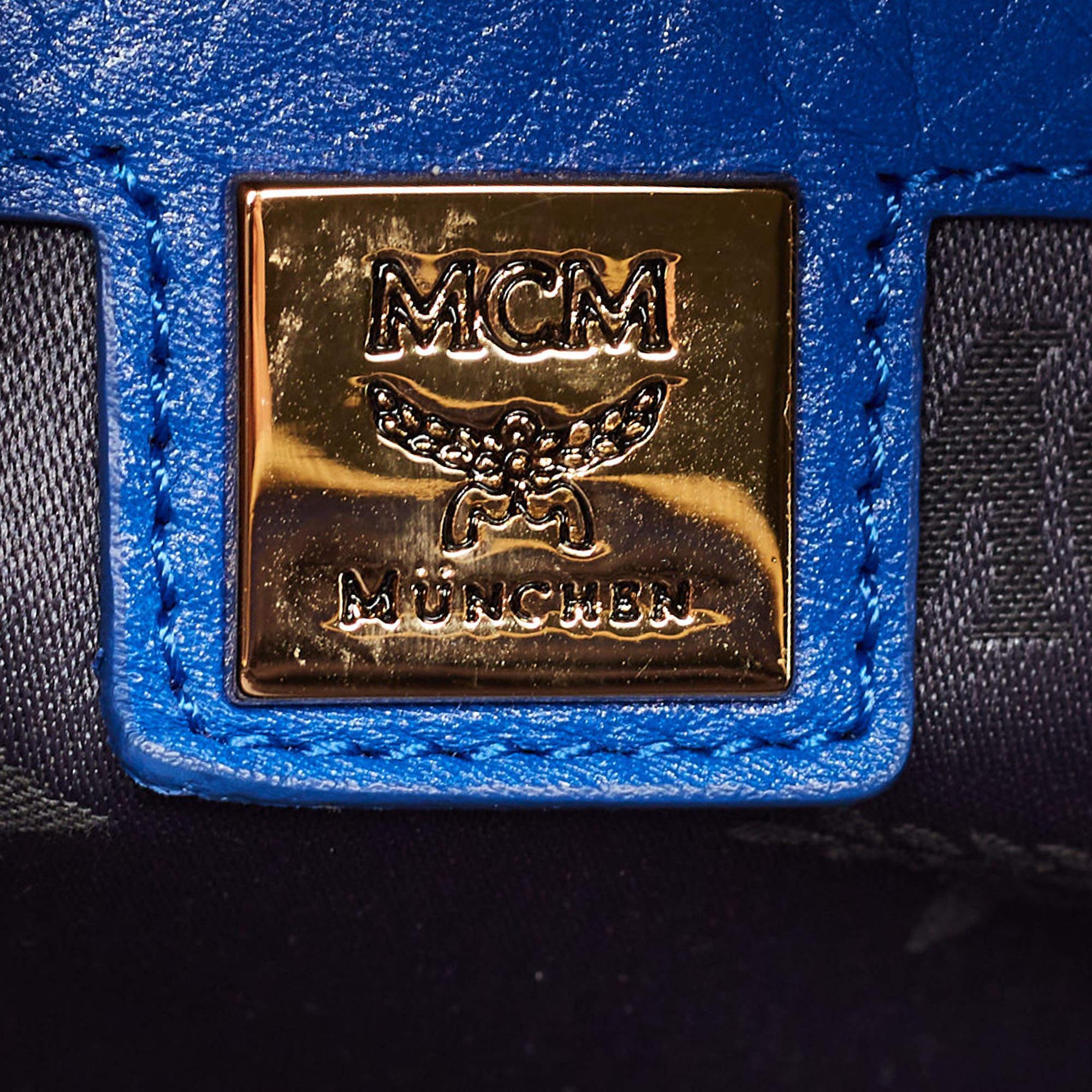 MCM Blue Visetos Leather Large Studded Stark Backpack For Sale 4