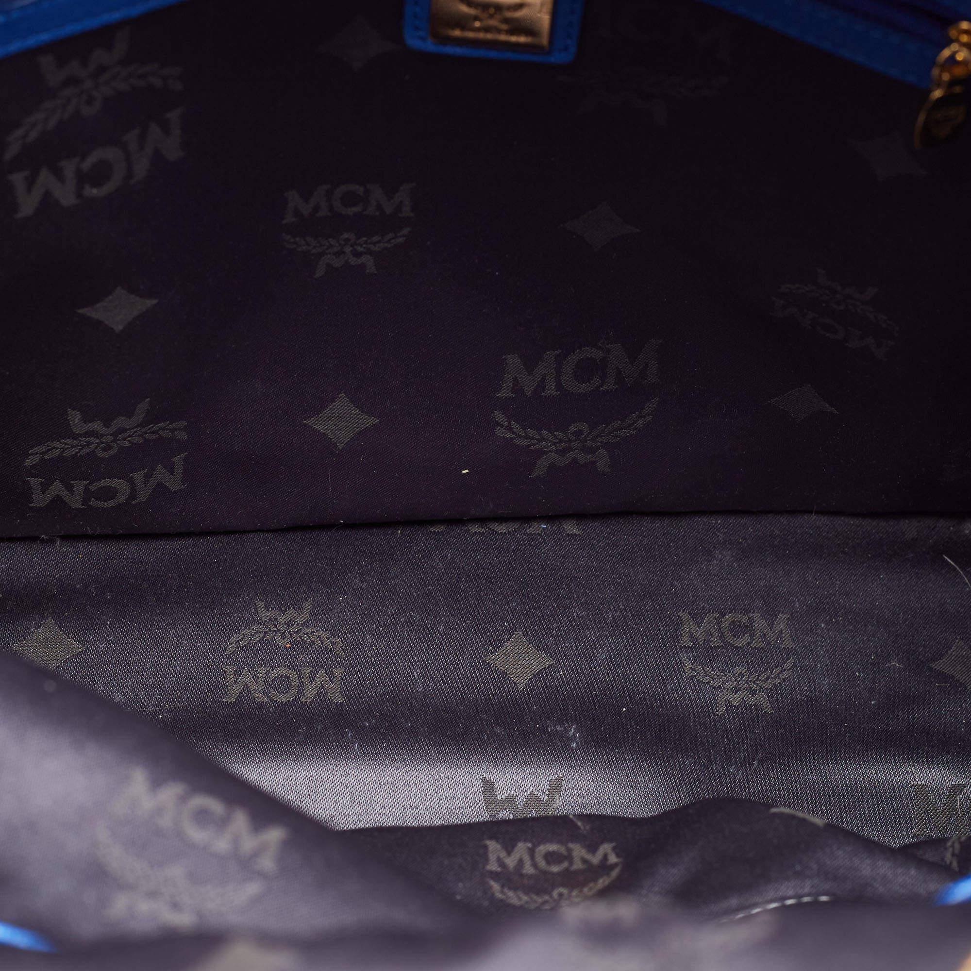 MCM Blue Visetos Leather Large Studded Stark Backpack For Sale 5