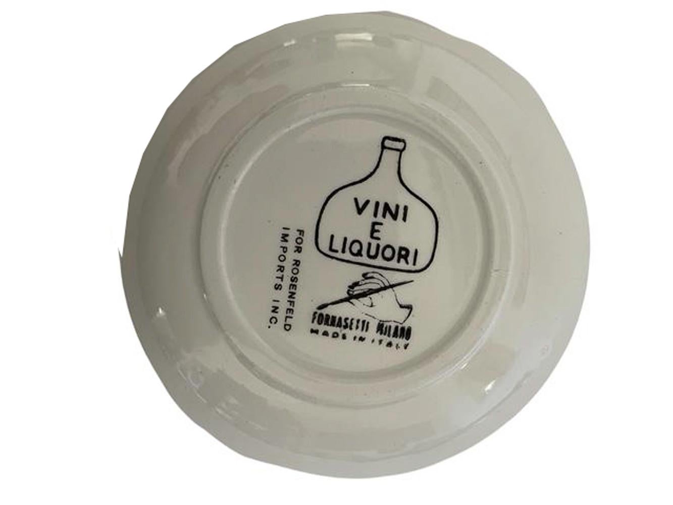 MCM Boxed set of 8 Fornasetti Vini E Liquori Ceramic Coasters for Rosenfeld In Good Condition For Sale In Nantucket, MA