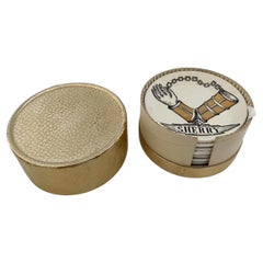 MCM Boxed set of 8 Fornasetti Vini E Liquori Ceramic Coasters for Rosenfeld