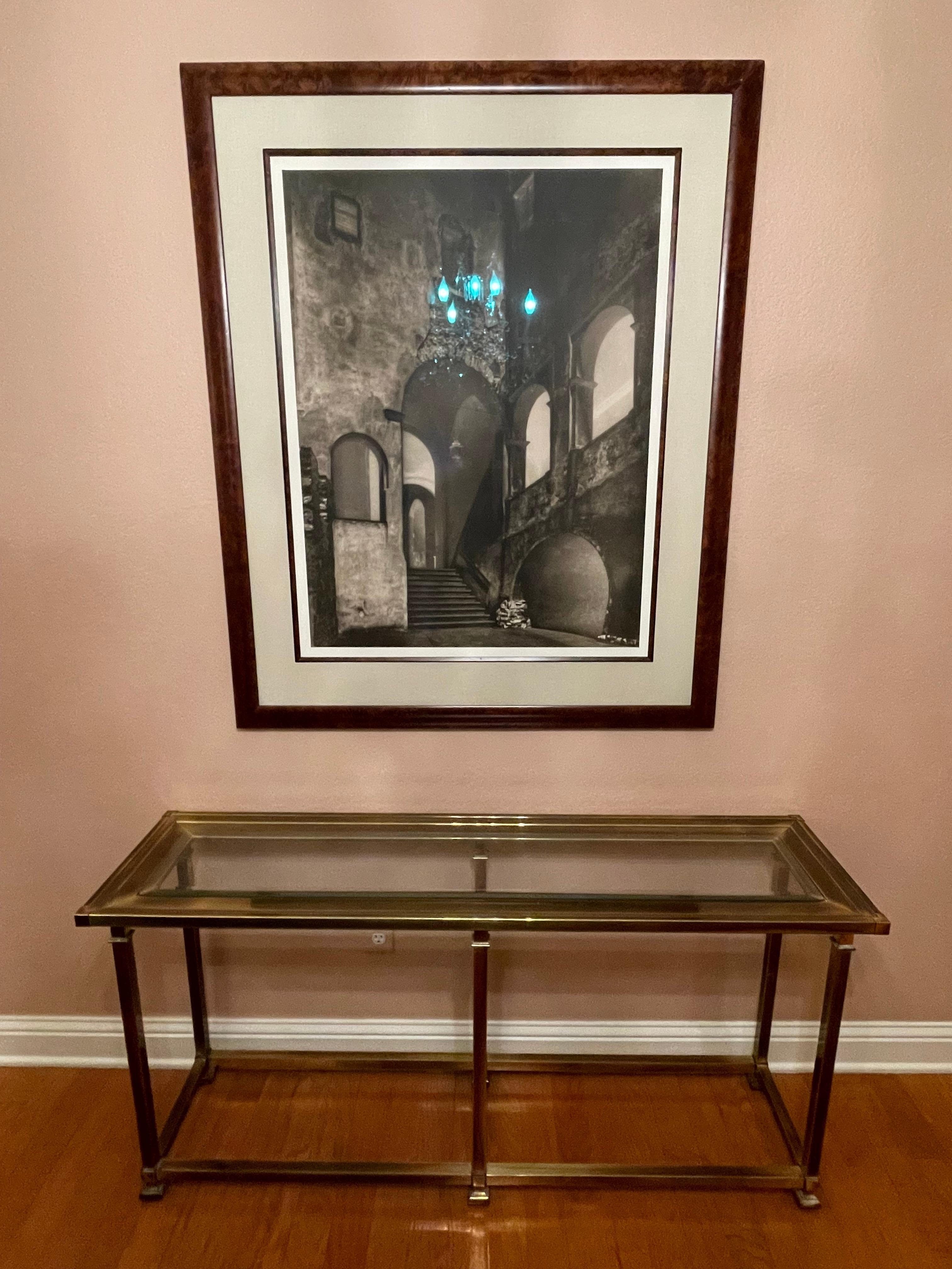 MCM Brass and Glass Console Table For Sale 7