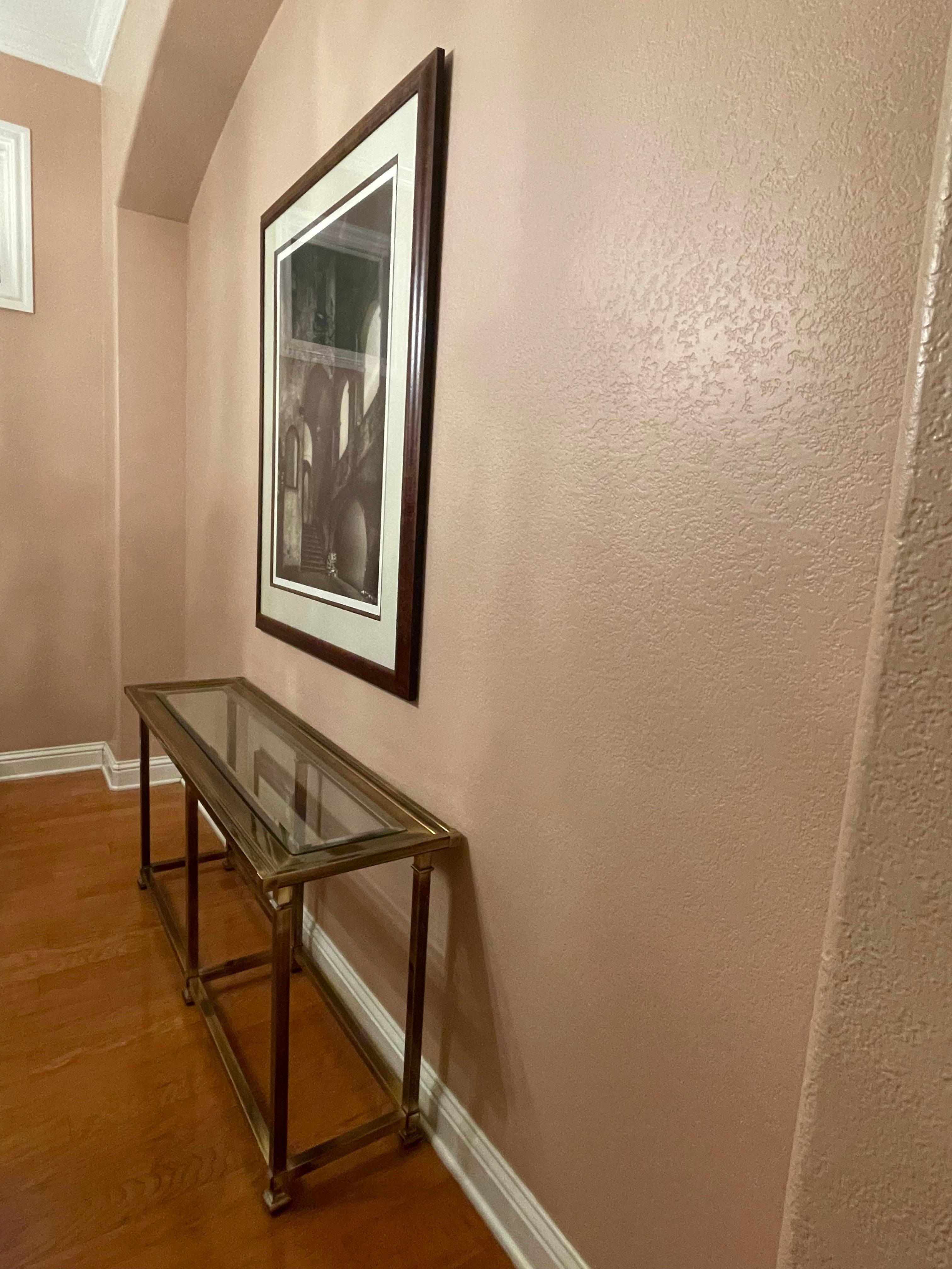 Mid-Century Modern MCM Brass and Glass Console Table For Sale