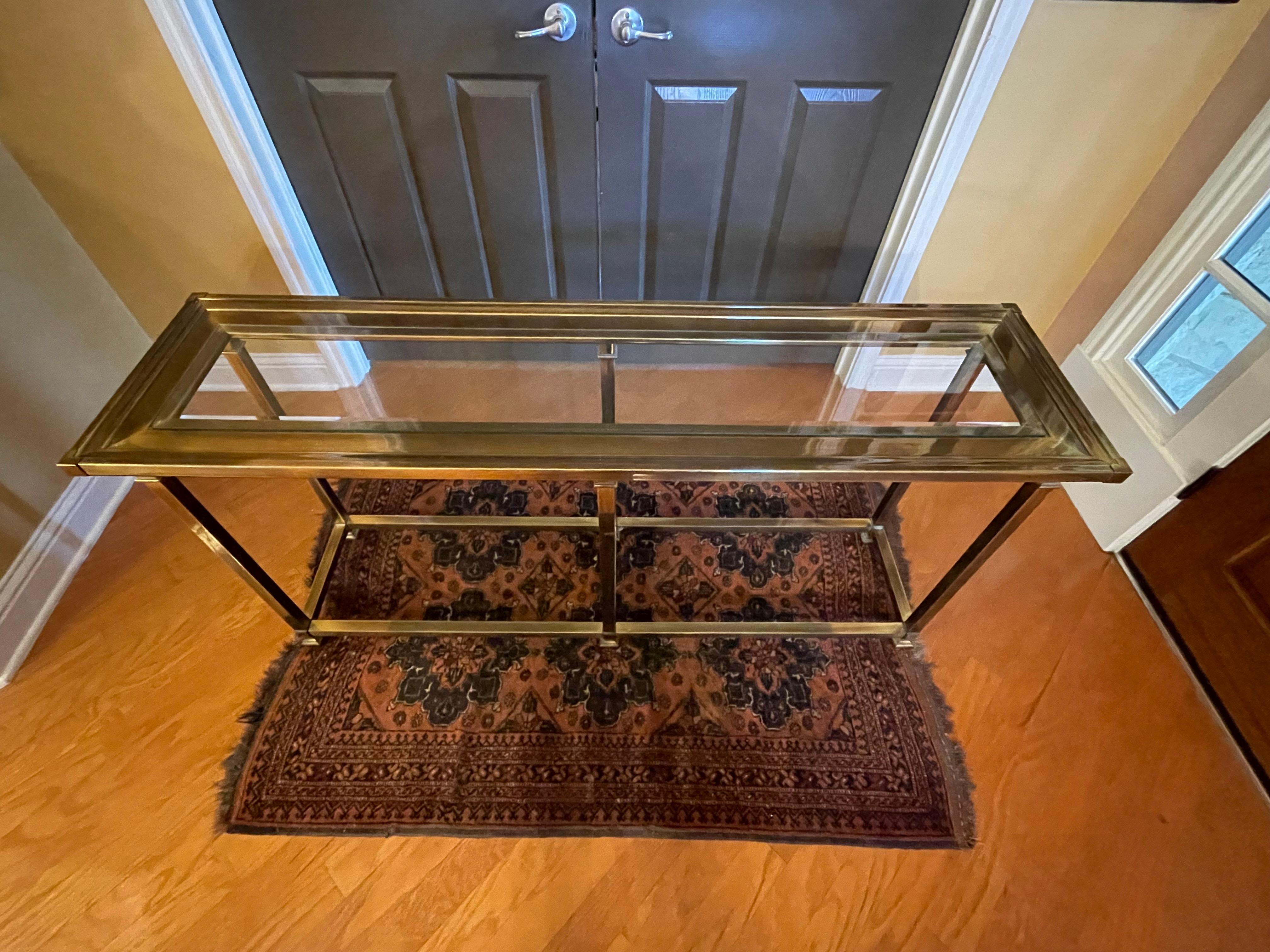 MCM Brass and Glass Console Table In Excellent Condition For Sale In Austin, TX