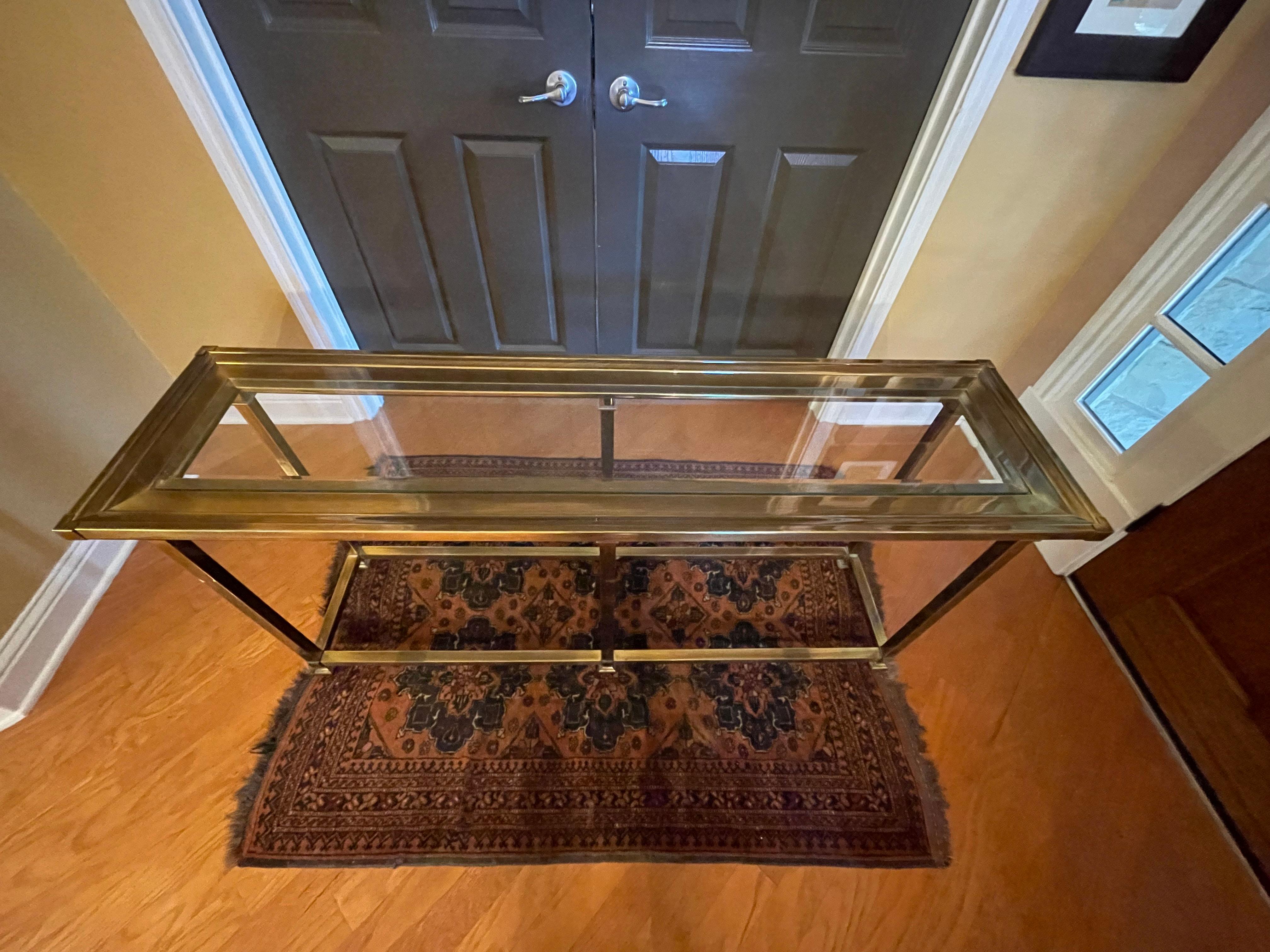 MCM Brass and Glass Console Table For Sale 1