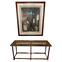 Retro MCM Brass and Glass Console Table