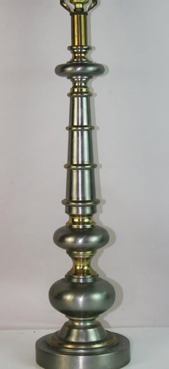 MCM Brass and Pewter Table Lamp, Rewired, Vintage Design, 1970s