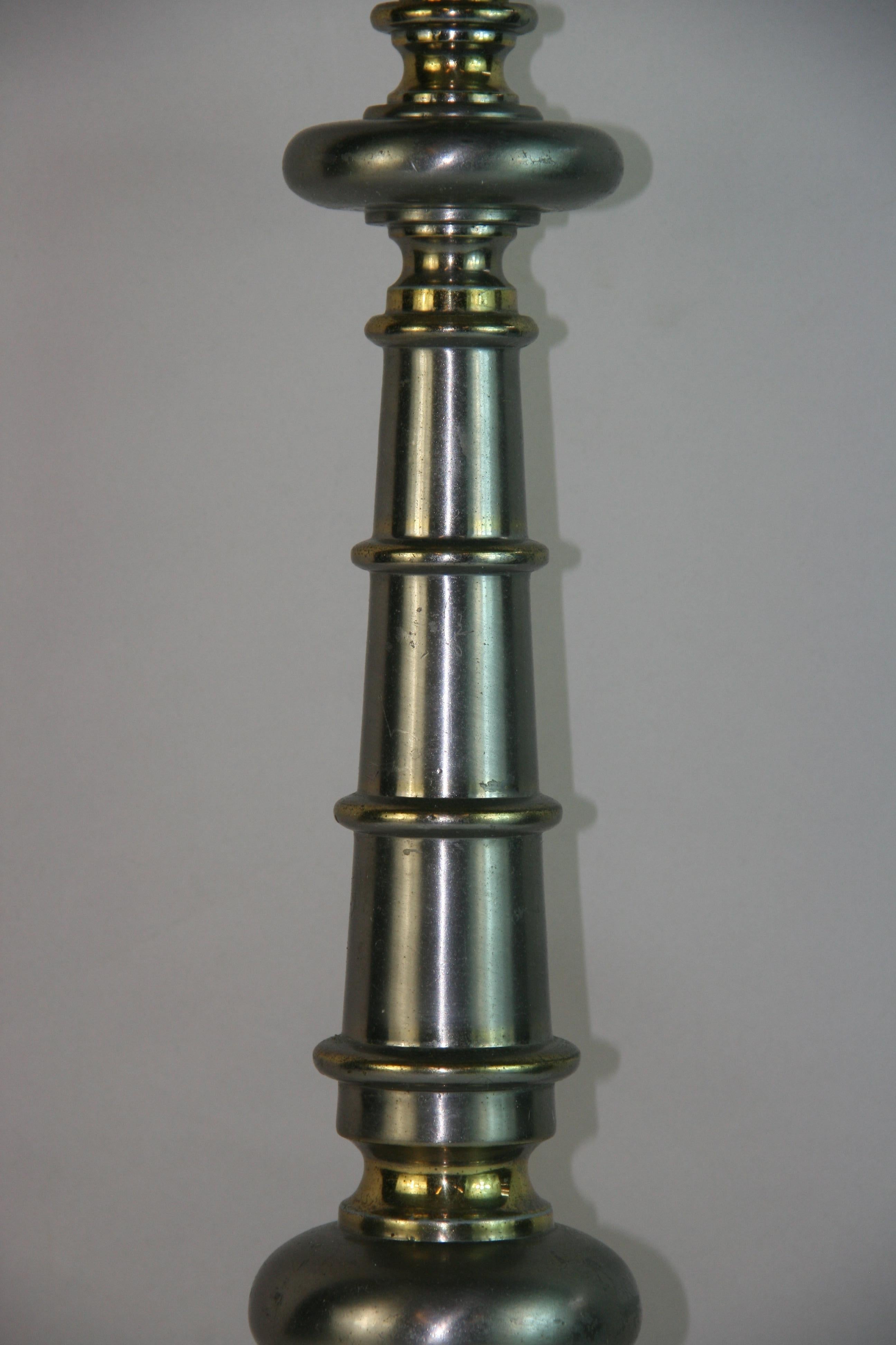Late 20th Century MCM Brass and Pewter Single Lamp For Sale