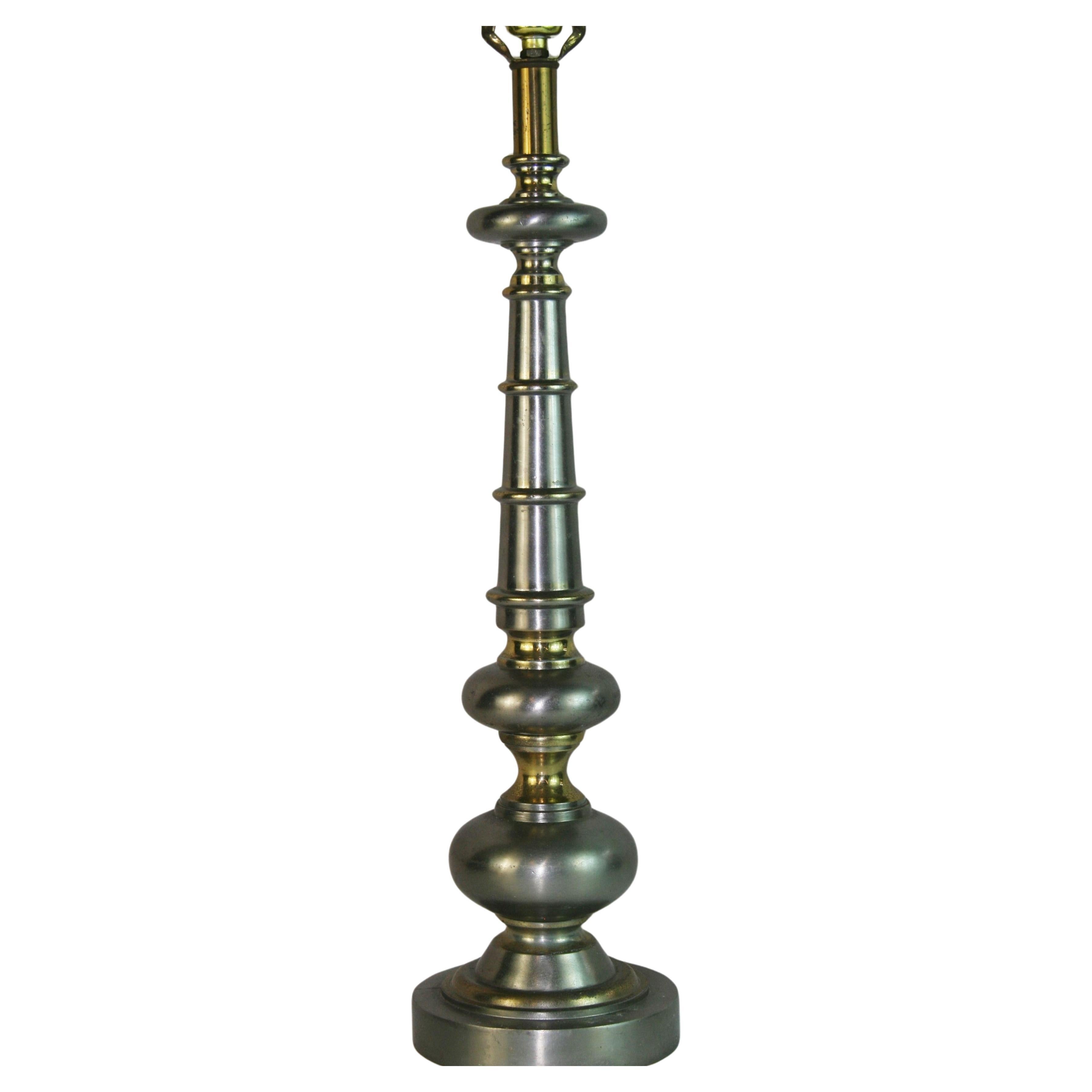 MCM Brass and Pewter Single Lamp For Sale