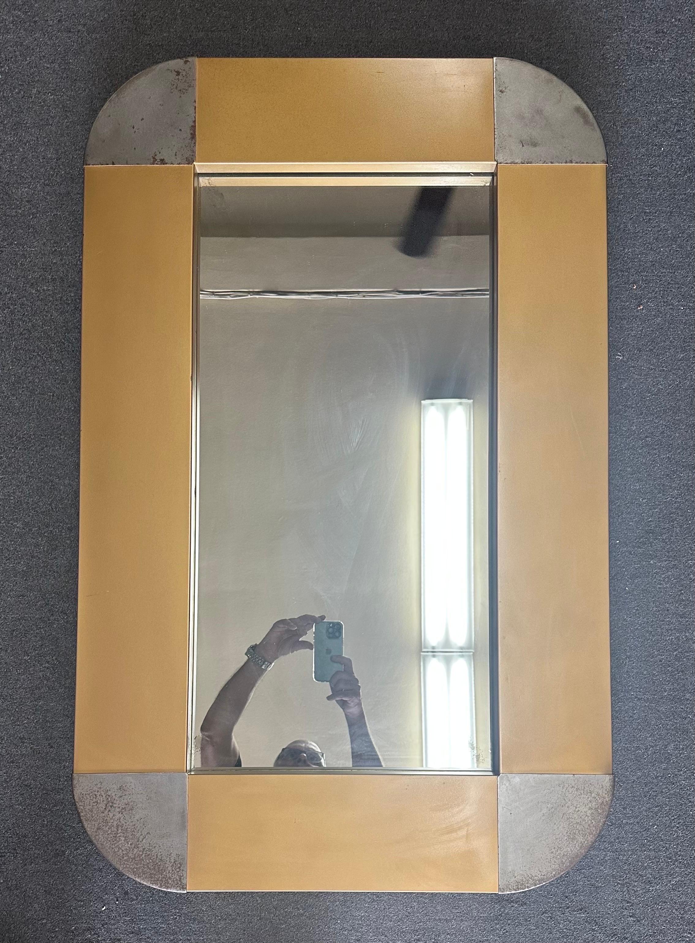 MCM Brass and Steel Rectangle Mirror by Curtis Jere for Artisian House In Good Condition For Sale In San Diego, CA
