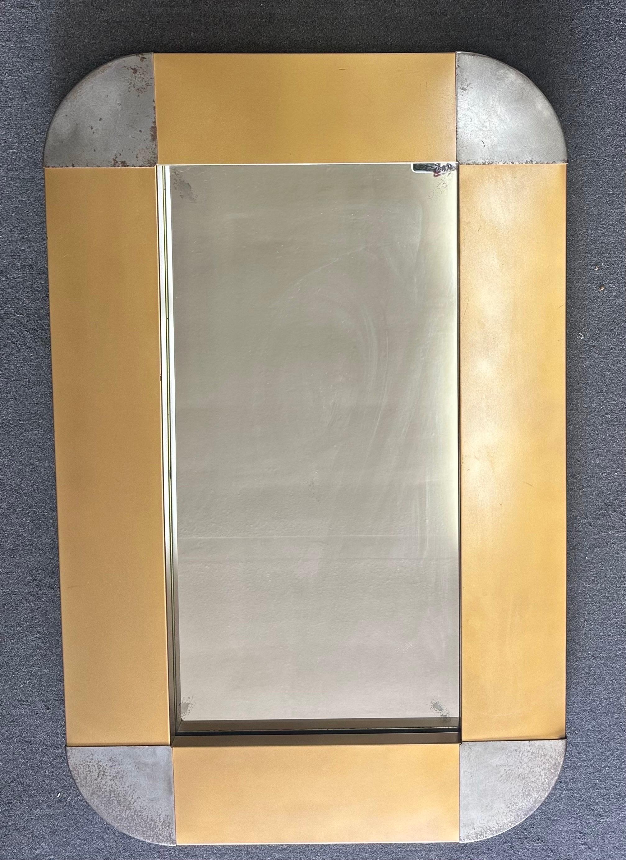 20th Century MCM Brass and Steel Rectangle Mirror by Curtis Jere for Artisian House For Sale
