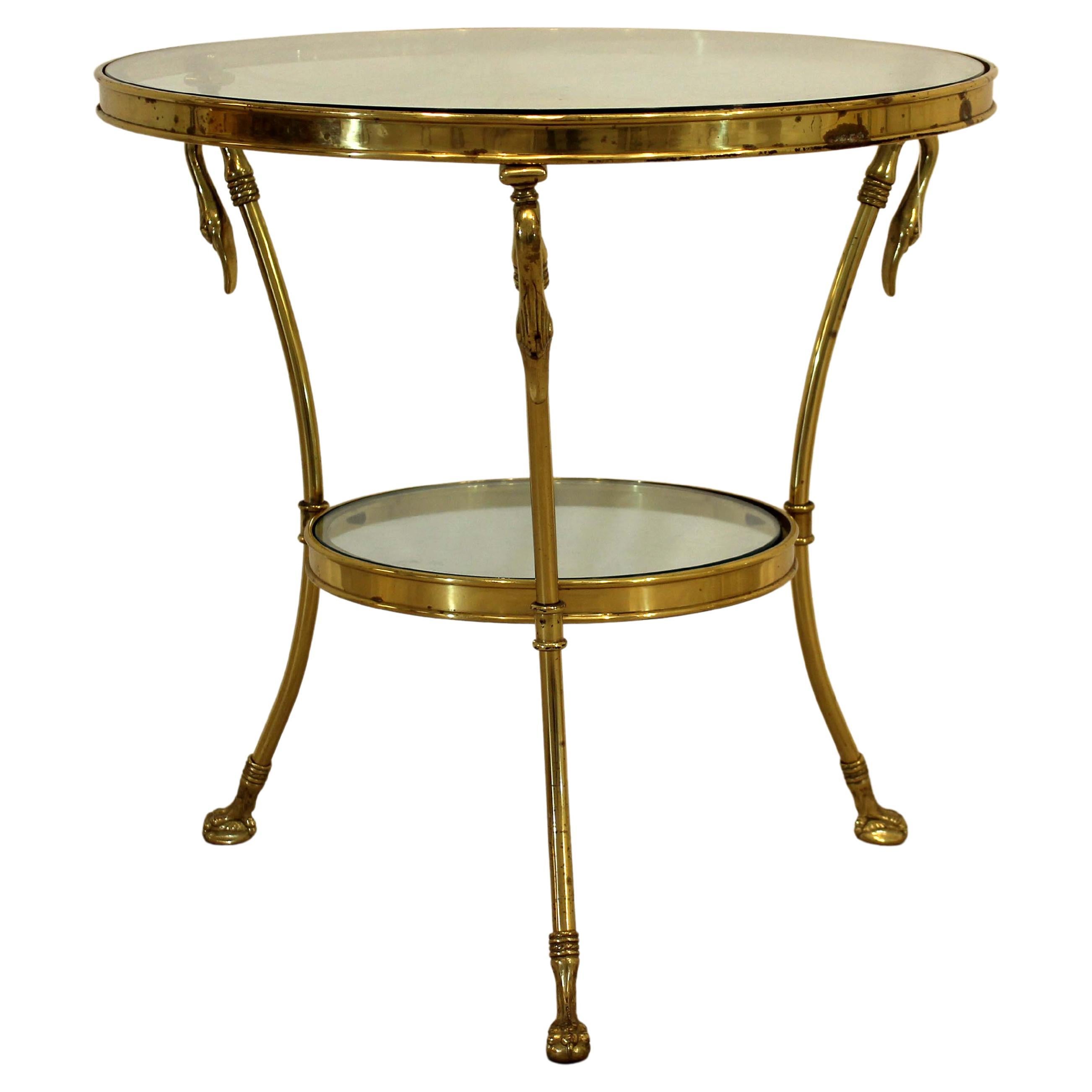 MCM Brass Duck Head Maison Jansen Two-Tiered Side Occasional Tri-Leg Table