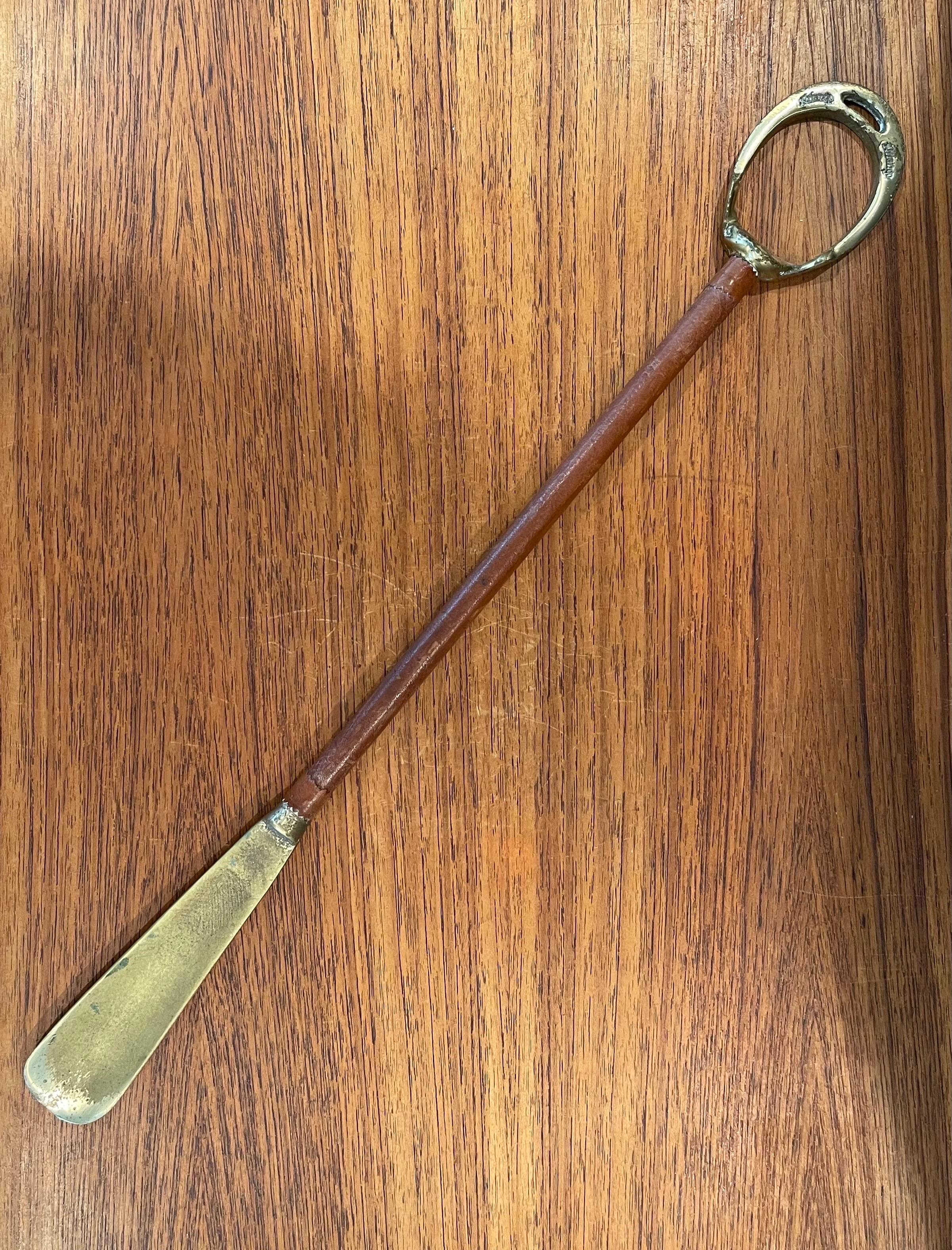 MCM Brass / Leather Long Shoehorn in the Style of Jacques Adnet by Arfango For Sale 5