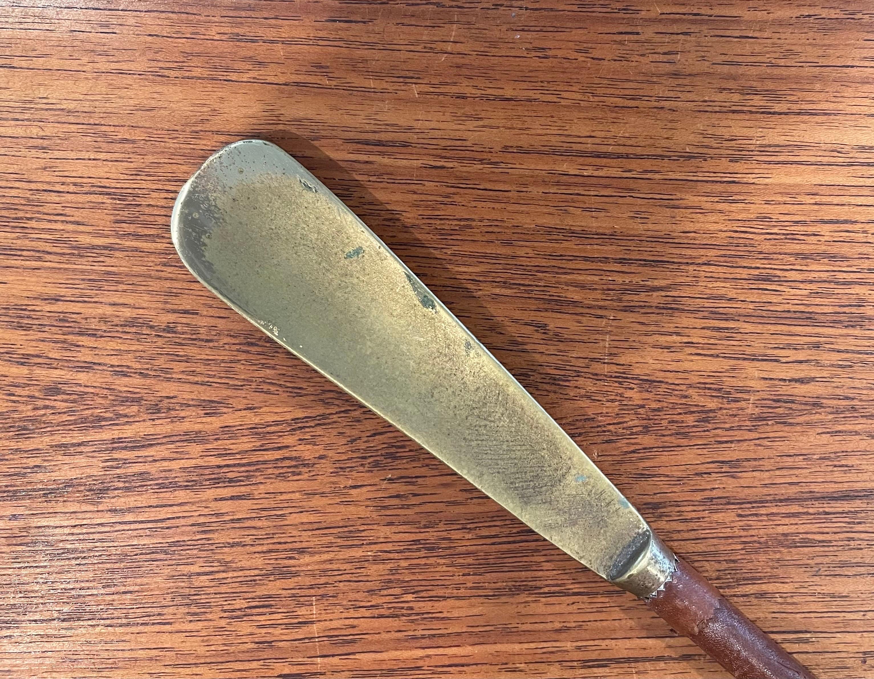 MCM Brass / Leather Long Shoehorn in the Style of Jacques Adnet by Arfango In Good Condition For Sale In San Diego, CA