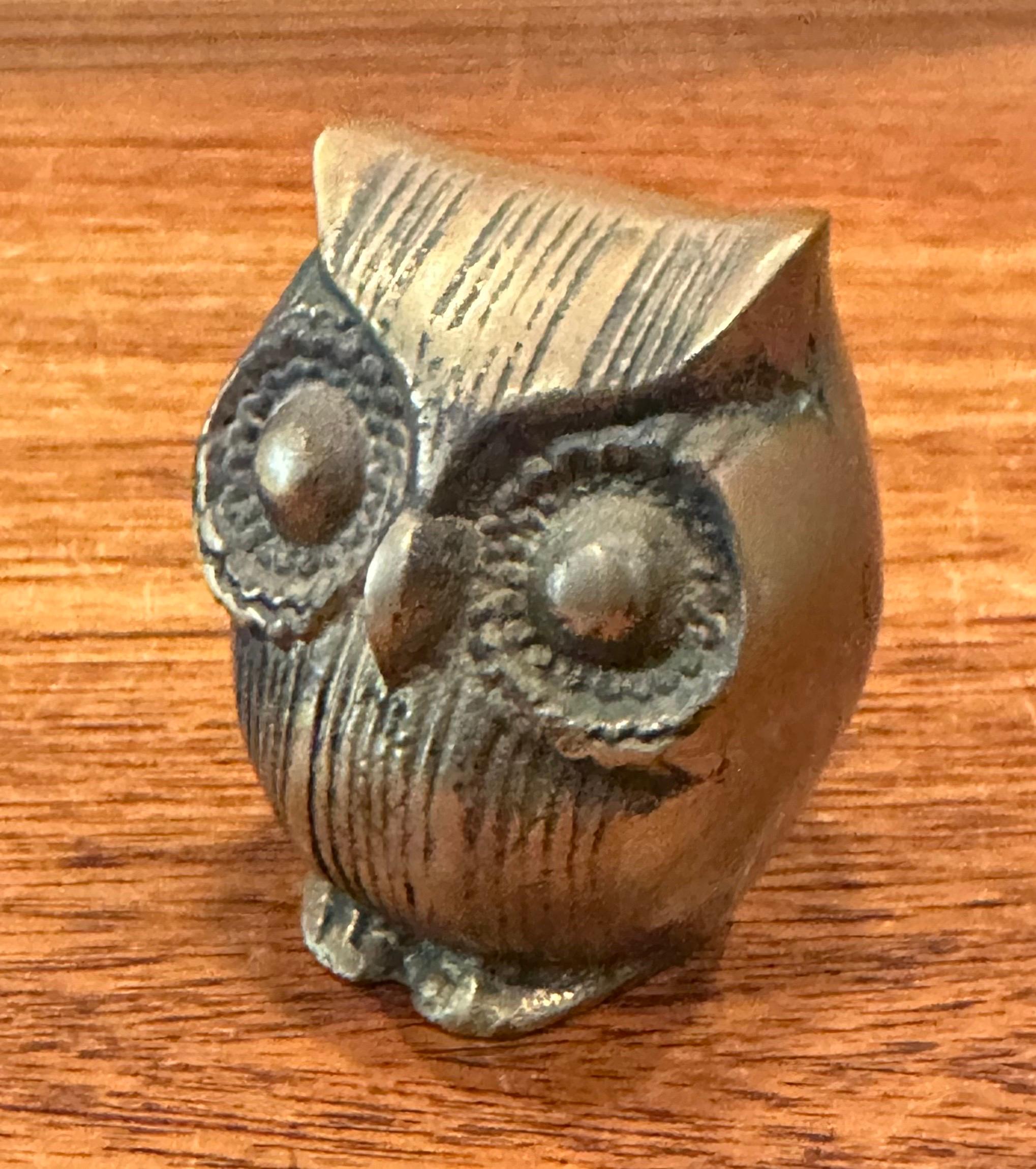 20th Century MCM Brass Owl Sculpture / Paperweight For Sale