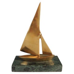 MCM Brass Sailing Boat on Green Marble