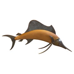 MCM Brass & Wood Sailfish / Marlin Sculpture by Frederick Cooper