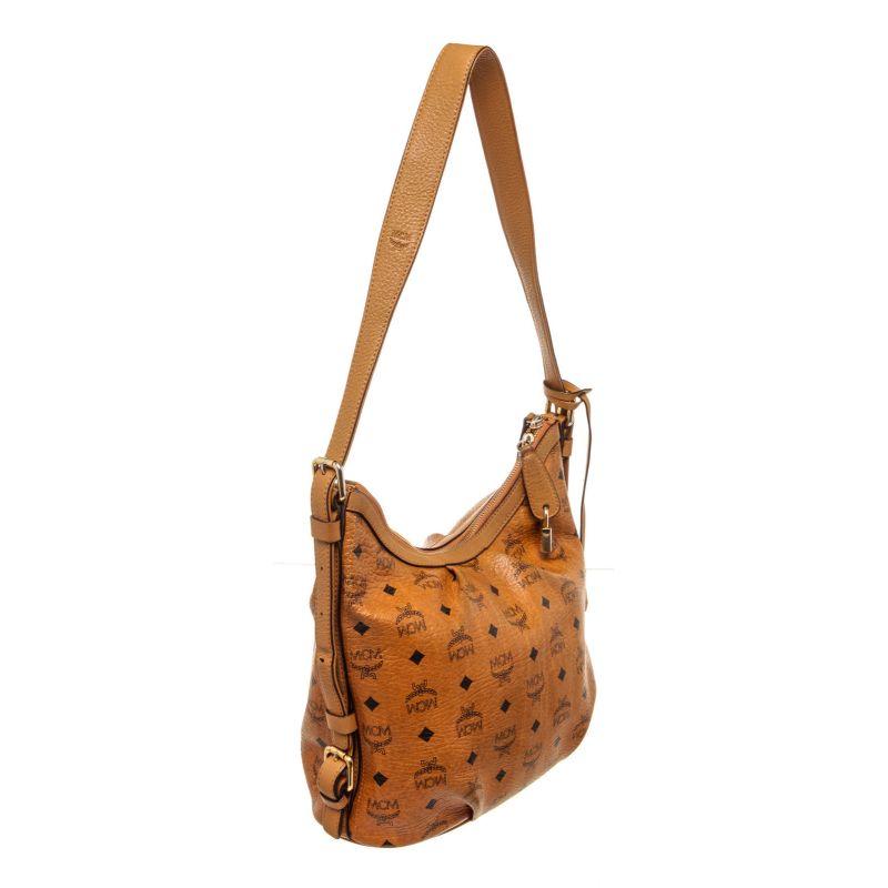MCM Hobo-Tasche aus braunem Segeltuchleder mit Segeltuch-Leder und goldfarbenen Beschlägen (Braun)