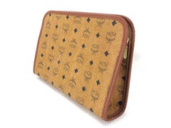MCM Brown Cognac Monogram Visetos Zip Pouch Clutch 231206 Wallet