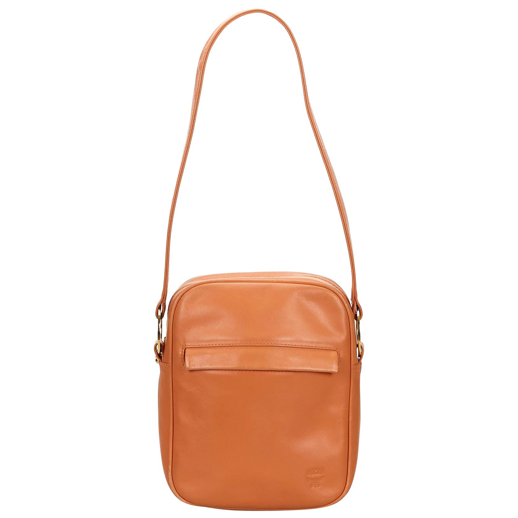 MCM Brown Leather Shoulder Bag For Sale