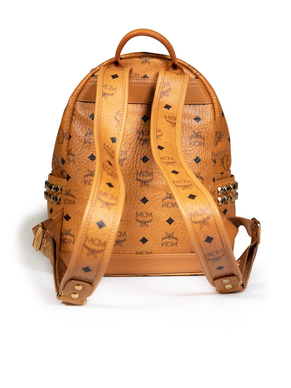 MCM Brown Leather Viseto Stark Side Studded Backpack In Excellent Condition For Sale In London, GB